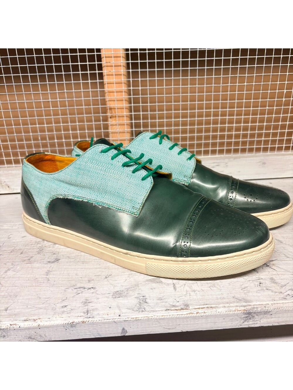 Undandy Custom Loafer Sneaker Shoes Green Leather Size 44 (US Size 11) Portugal